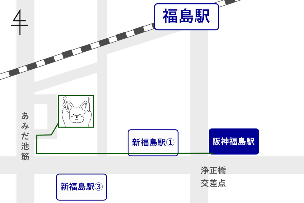 阪神福島・新福島1番出口からの地図