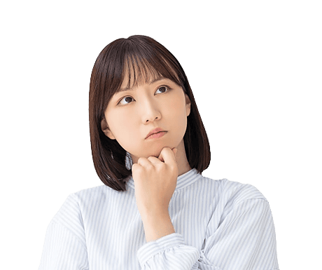 女性が手を顎に当てて考えている様子